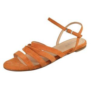 Worn 1x CHARLES DAVID Sandals Strappy Ankle Strap Orange Suede Sz. 9 ITALY